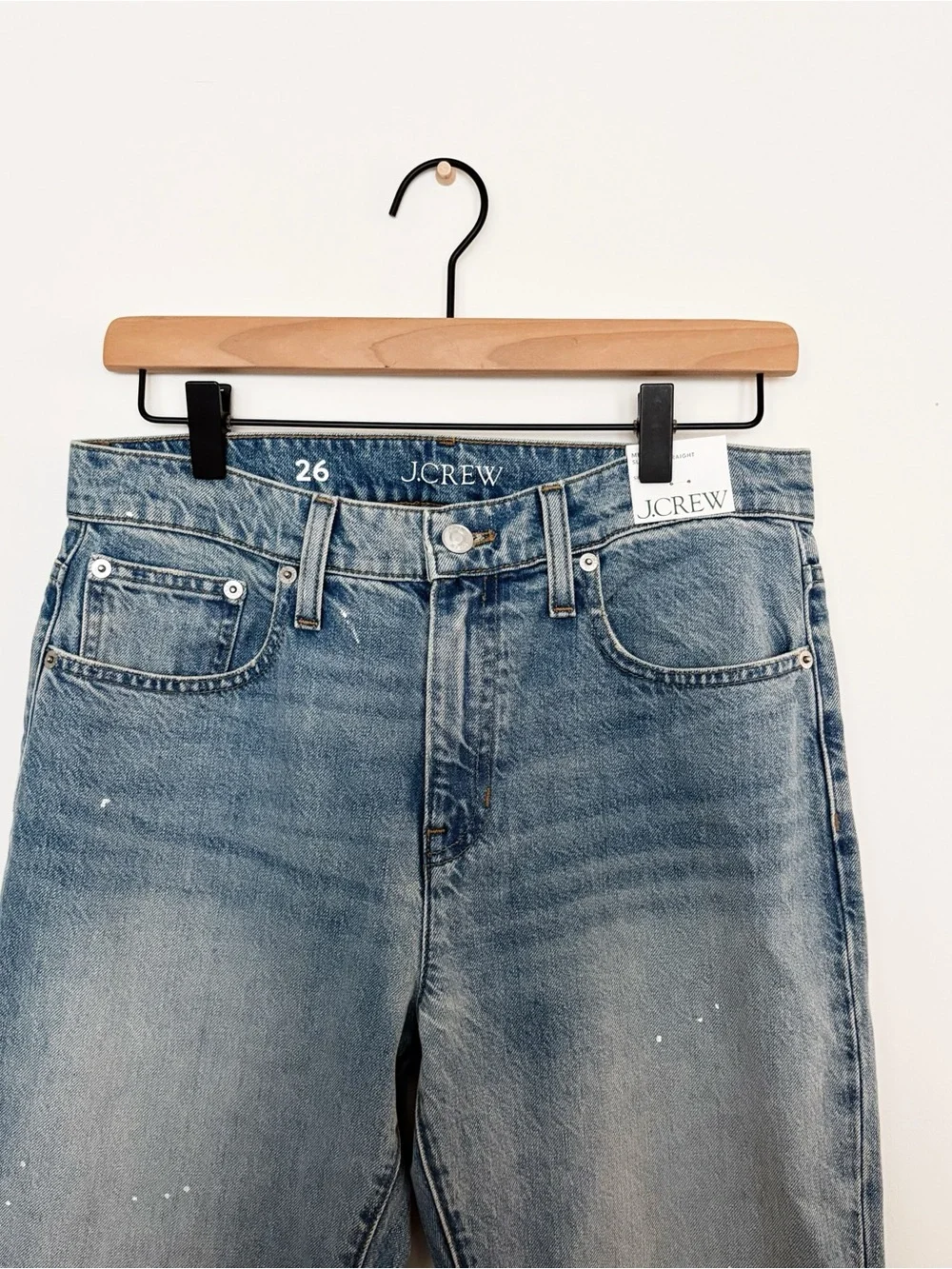 J. Crew Slouchy-straight Jeans with Paint Splatter in Ice Blue Wash Size 26